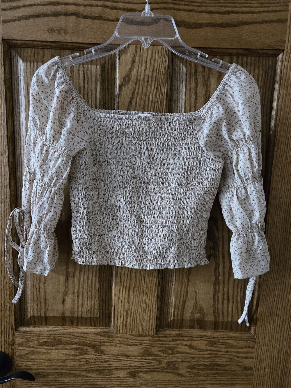 Blush Cream Smocked Floral Crop Top with Pink Accents